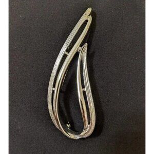 Abstract Silver-Tone Brooch Pin With Textured Openwork Teardrop Design